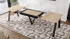AVERY Dub Sonoma / čierna spodná časť - LOFTOVÝ / PRIEMYSELNÝ STÔL DO OBÝVAČKY/ JEDÁLNE ROZKLADACÍ DO 290 cm!