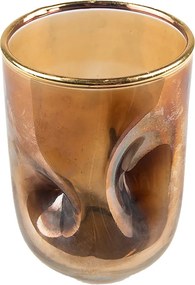 Zlatý sklenený svietnik s prehnutím - Ø 7*10 cm
