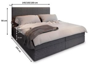 Čalúnená posteľ boxspring ISPIRA 140x200 cm sivá Matrac: Bonell pružinová matrac