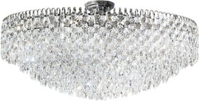 Polkruhová stropná lampa zdobená kryštálikmi do obývačky nad stolíkom Burano