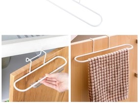 CONFORTIME Závesný držiak na utierky alebo uteráky, na dvierka, biely kov 26x7