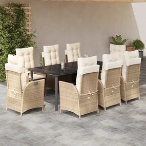 vidaXL 9-dielna záhr. jedálenská súprava s vankúšmi béžová polyratan