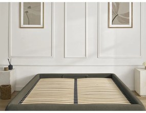 Tmavozelená čalúnená dvojlôžková posteľ s úložným priestorom/bez čela s roštom 180x200 cm Inera – Bobochic Paris