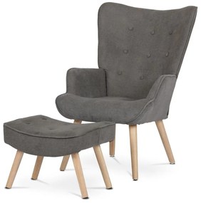 Kreslo ušiak s podnožkou AK-302 LAN2, poťah hnedá látka, drevené nohy, masív kaučukovník