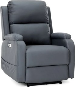 TV křeslo s elektrickým polohováním, zabudované ovládání, USB-A, šedá ekokůže