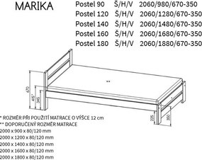Posteľ z masívu borovice MARIKA - 200x140 cm - prírodná