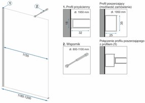 Rea Aero, sprchová zástena Walk-In 120 x 195 cm, 8mm číre sklo, lesklý chróm a polička, držiak na uteráky EVO, KPL-K7550