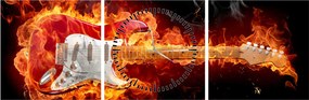 Obraz - Gitara v plameňoch (s hodinami) (90x30 cm)