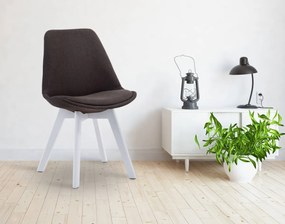Stolička Borne V2 - látka, drevené nohy biele - Tmavo sivá