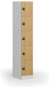 Šatníková skrinka s úložnými boxmi, 5 boxov, 1850 x 300 x 500 mm, demont, zámok s čítačkou RFID kariet, laminované dvere, buk