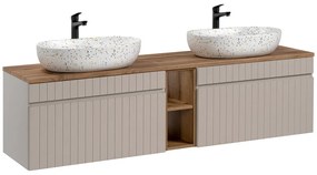Závěsná skříňka Iconic Lili s deskou a umyvadlem 180 cm kašmírová/dub coast evoke