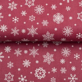 Vianočný PVC obrus Biele vločky na červenom PV-133 - metráž š. 140 cm