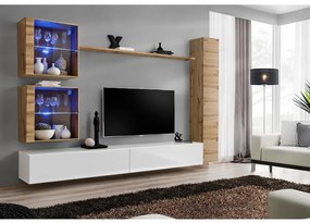 Obývacia stena Switch XVIII Sklo +LED Wotan/Biely