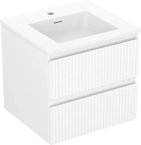Mexen Rivel, kúpeľňová skrinka 50 cm s umývadlom Otis, 2 zásuvky, drážkovaná, biela matná, 91A20-05047-2-BFF01-W18M01