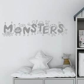 Veselá Stena Samolepka Monsters Farba: šedá, Veľkosť: 60 x 18 cm