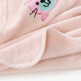 Goldea detská froté osuška s kapucňou - mačička na svetlo ružovej 100 x 100 cm