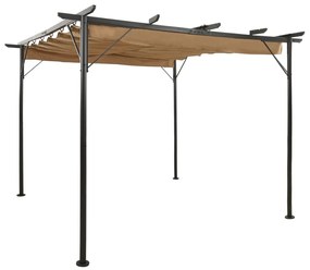 Pergola so zaťahovacou strechou sivohnedá 3x3 m oceľ 180 g/m²