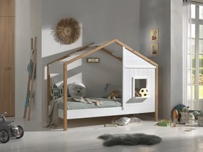 Detská domčeková posteľ s oknom z masívu borovica a MDF 169cm 90x200cm