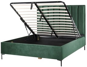Zamatová posteľ s úložným priestorom 160 x 200 cm tmavozelená SEZANNE Beliani