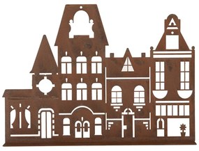 Hrdzavá dekorácia s domčekmi Amster Antiq - 29*5*21 cm