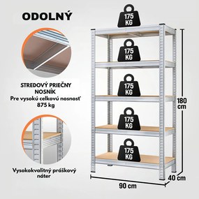 Regál s vysokou nosnosťou HEAVY, max. 875kg, 90x40x180cm, strieborná Jurhan