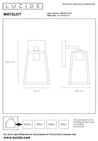 Lucide 29829/01/30 - Vonkajšie nástenné svietidlo MATSLOT 1xE27/40W/230V IP23