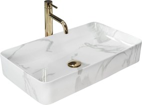 Rea Denis Shinny Marmo, keramické umývadlo na dosku 62 x 35 cm, imitácia kameňa, REA-U5896