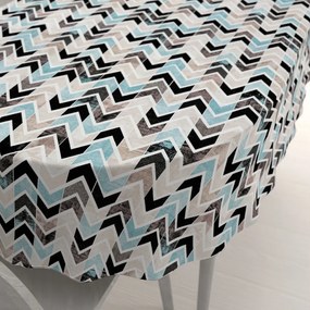 Biante Dekoračný oválny obrus Leona LN-061 Tyrkysovo-čierne cik cak pásiky 120x140 cm