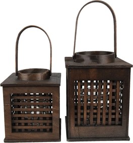 Hnedá drevená závesná lampáš Bamboo - 17*17*20 cm