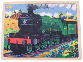 Bigjigs Toys Drevené puzzle historický vlak Flying Scotsman 35 dielikov