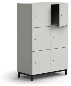 Priehradková skriňa QBUS, 6 uzamykateľných priehradiek, s nožičkami, 1252x800x420 mm, čierna, svetlo