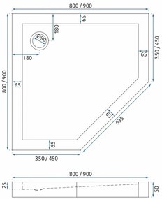 Rea Diamond - akrylátová sprchová vanička 80 x 80 x 5 cm + sifón, biela, REA-K8544
