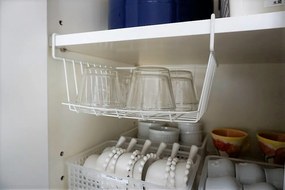 Prídavný závesný kôš pod policu, biely kov, hlboký COCINA, 29 x 27 x 15 cm