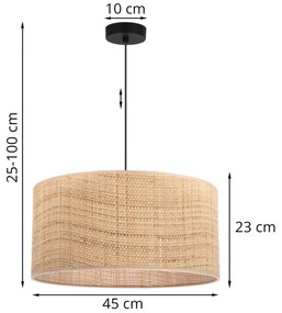 Závesné svietidlo Rattan, 1x ratanové tienidlo, (fi 45cm), b