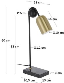Stolová lampa v čierno-zlatej farbe (výška 60 cm) Natsumi – Kave Home