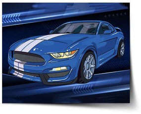 Sablio Plagát Mustang Modré pozadie s pruhmi - 60x40 cm