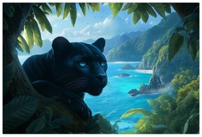 Obraz - Čierny panter v džungli (90x60 cm)