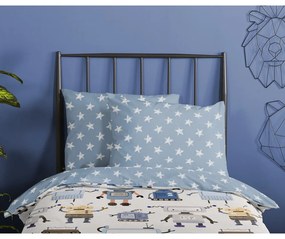 Modré/béžové bavlnené detské obliečky na jednolôžko 140x200 cm Robo – Good Morning