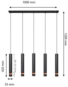 LED Luster na lanku TUBA 5xGU10/6,5W/230V čierna/medená