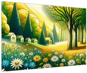 Obraz - Dedina v žlto-zelenej (90x60 cm)