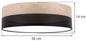 Stropné svietidlo Wood, 1x béžová dubová dýha/čierne PVC tienidlo, (biele plexisklo), (fi 50cm)