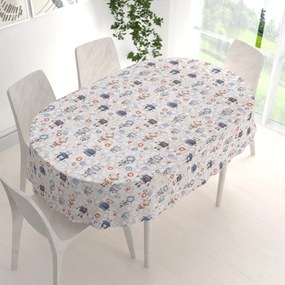 Biante Detský bavlnený oválny obrus Sandra SA-584 Svet robotov na sivo-bielom 50x100 cm