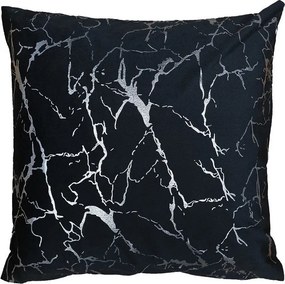 Zamatová vankúšová obliečka Mramorový vzor – čierna 40 × 40 cm