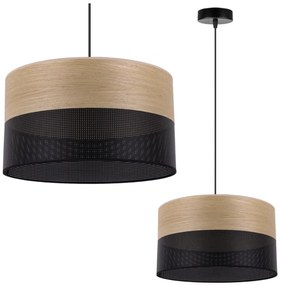 Light Home Závesné svietidlo Wood, 1x dýha zlatý dub/čierne PVCové tienidlo, (fi 35cm)