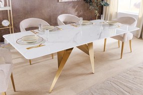 Jedálenský stôl ART LIVING 200 cm s keramickou doskou z bieleho mramoru a rámom v šampansko-zlatej farbe