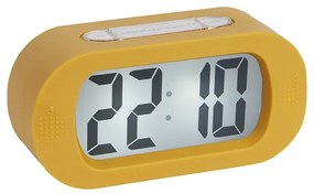 Štýlový gumený budík Karlsson 5753YE Gummy – okrová žltá, podsvietenie, 14 cm