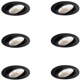 Sada 6 zapustených bodových svetiel čierna 9,5 cm vrátane LED 1300 lm stmievateľné IP23 - Gaius