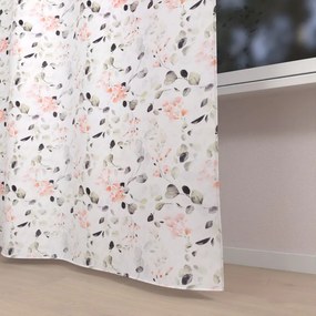 Biante Detský bavlnený záves Sandra SA-288 Eukalyptus s ružovými kvetmi na bielom 150x140 cm