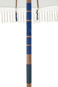 Biely slnečník so drevenou tyčou a strapcami Flavie Blue - ∅ 180*260 cm