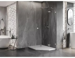 Mexen Lunar, päťuholníkový sprchový kút s pravým sklonom 80 x 90 cm, 8mm číre sklo, oceľový profil, 831-080P-090L-97-00-P